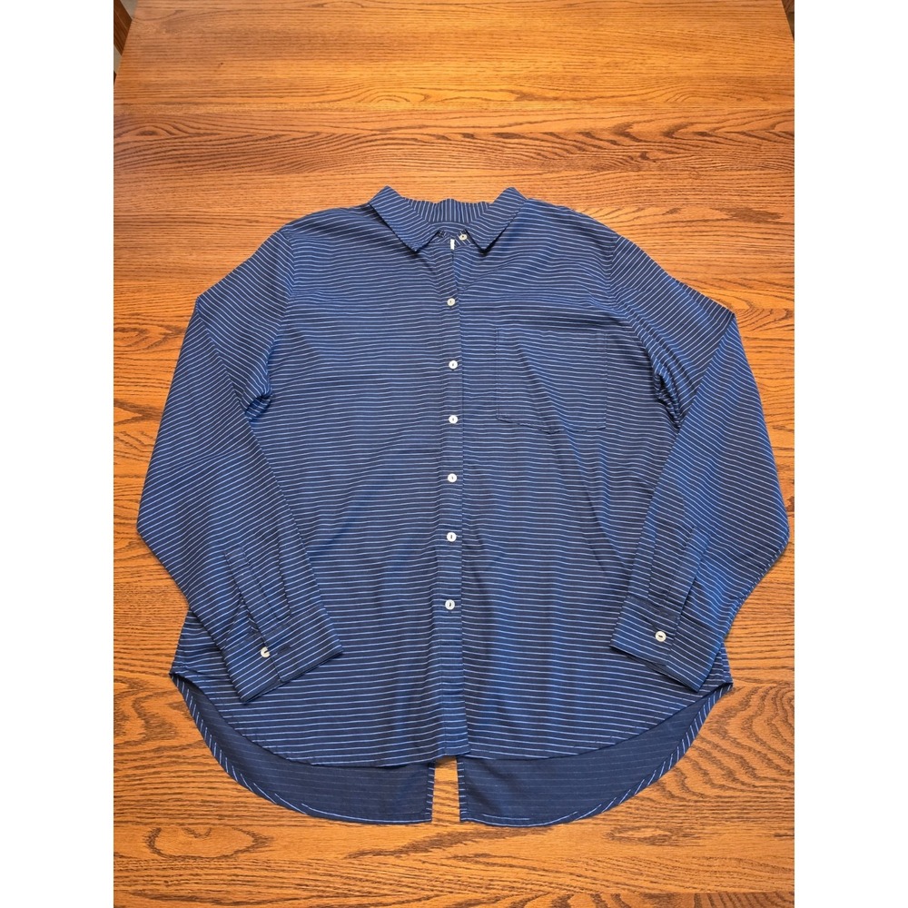 Carve Designs Lydia Button Up Shirt Womens Large Blue Striped Light Organic